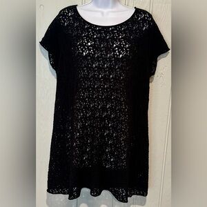 Eileen Fisher Black Open-Knit Blouse